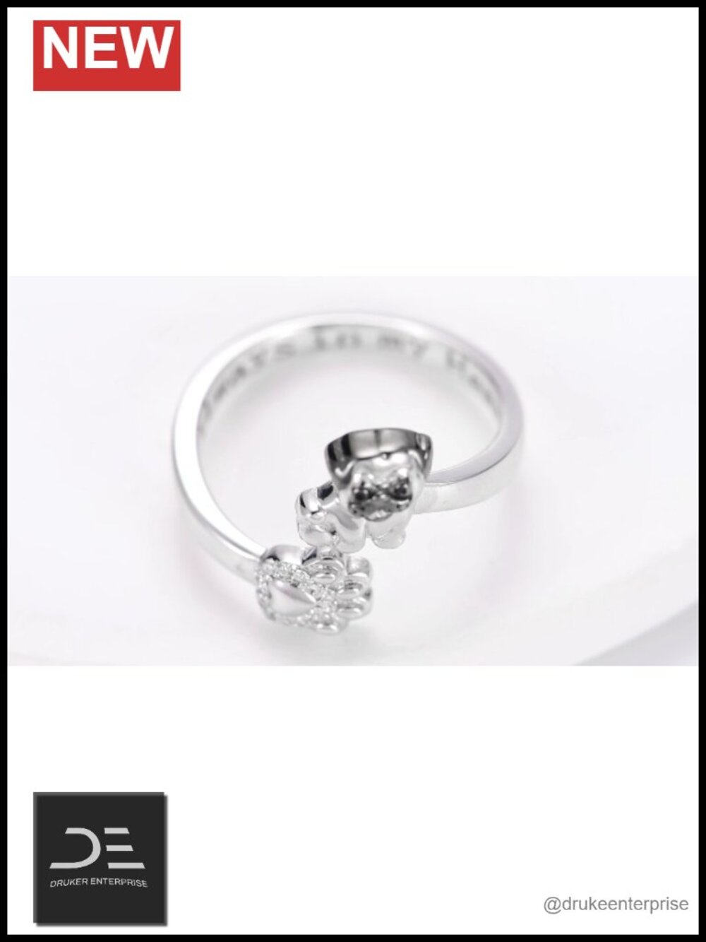 925 Sterling Silver Dog Ring Pug Cute Animal Jewelry Gift for Women - Picture 6 of 6
